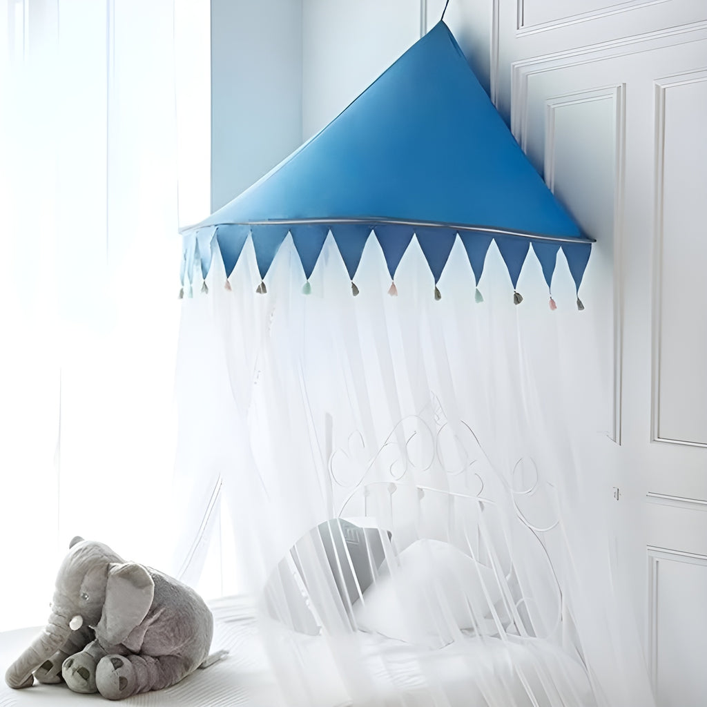 Polyester Adults Washable Princess Mosquito Net for Bed Suits for Single to King Size Bed Cribs Mosquito Net (White Blue, Ceiling Hung)