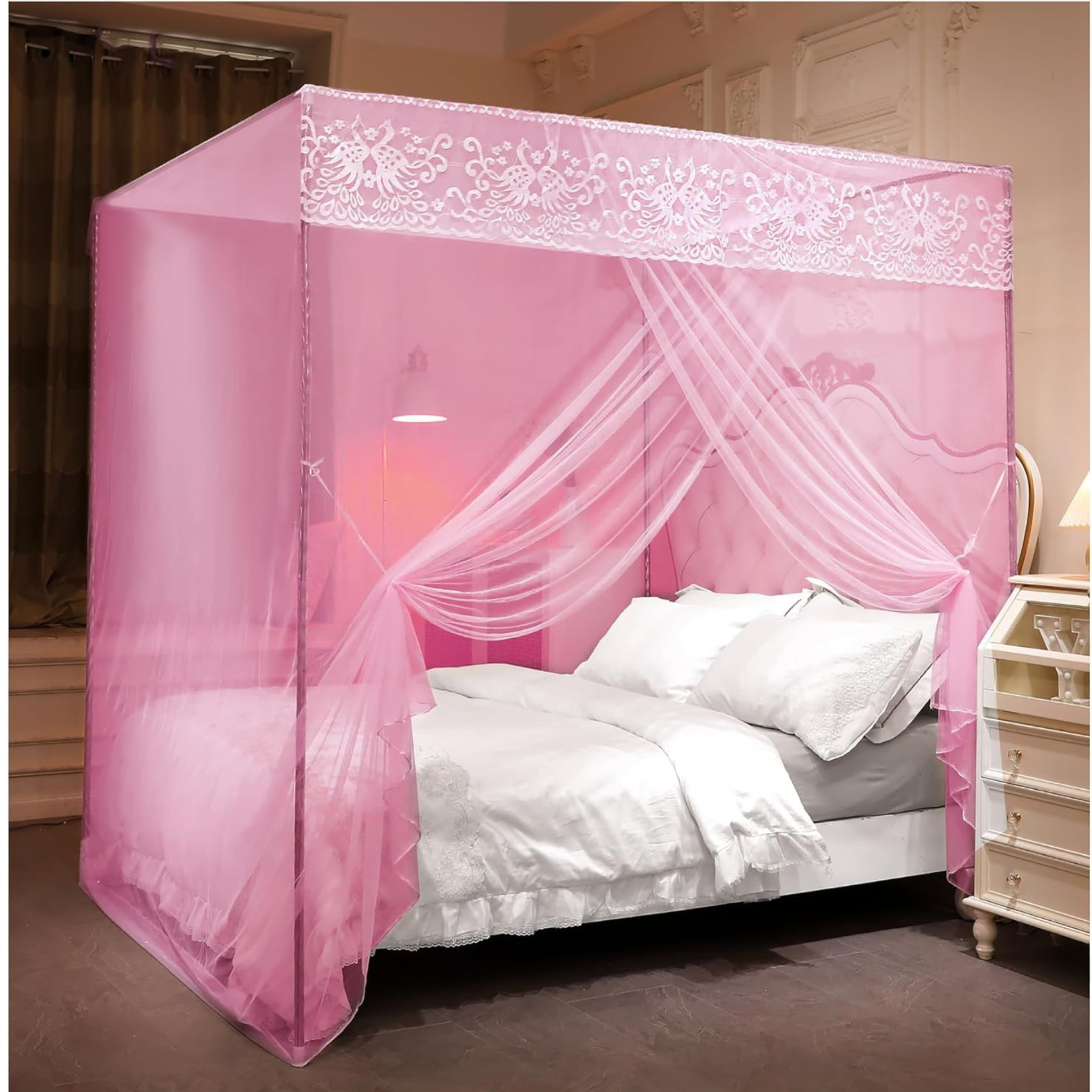Romantic Lace Mosquito Flying Insects Net For Double Bed (Without Stand) Polyester Washable Adults Mosquito Net