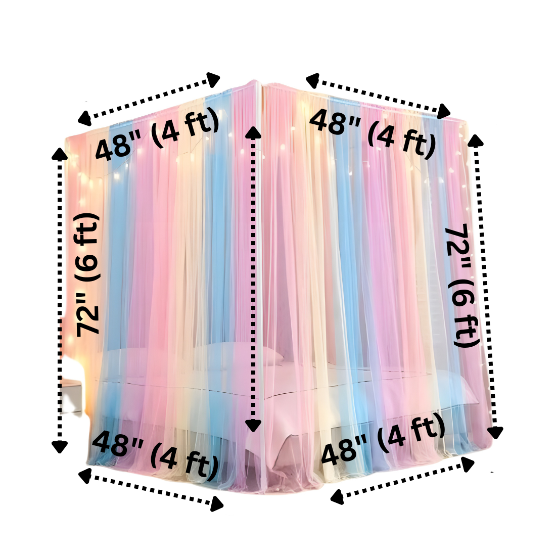 Polyester Adults Washable Rainbow mosquito net for Bed Drapes 4 Corner Canopy Curtains Mosquito Net (Multicolor, Bed Box)