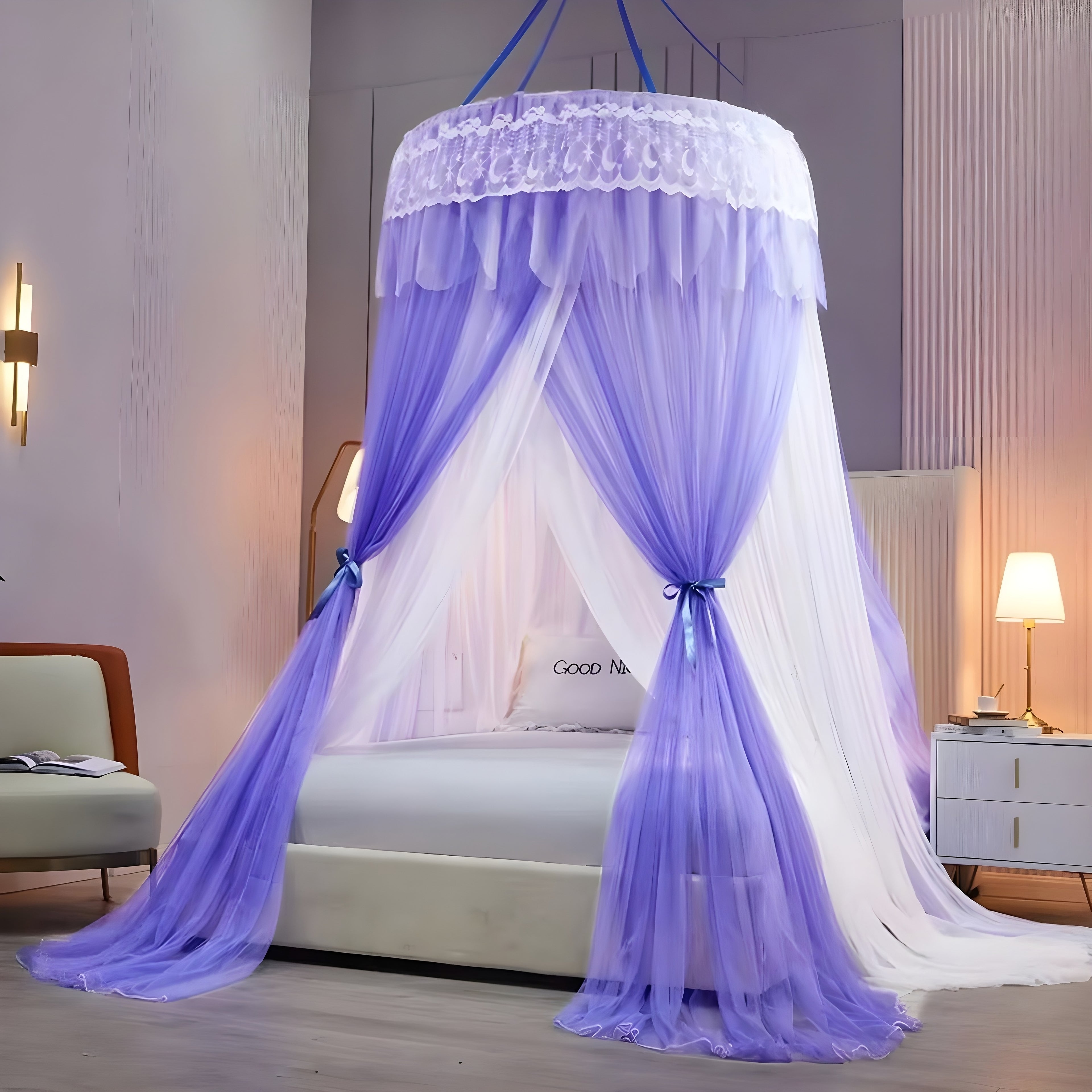 Mosquito net (Machardani) Single bed to Double bed (free Size) Ceiling Hung Round Dome