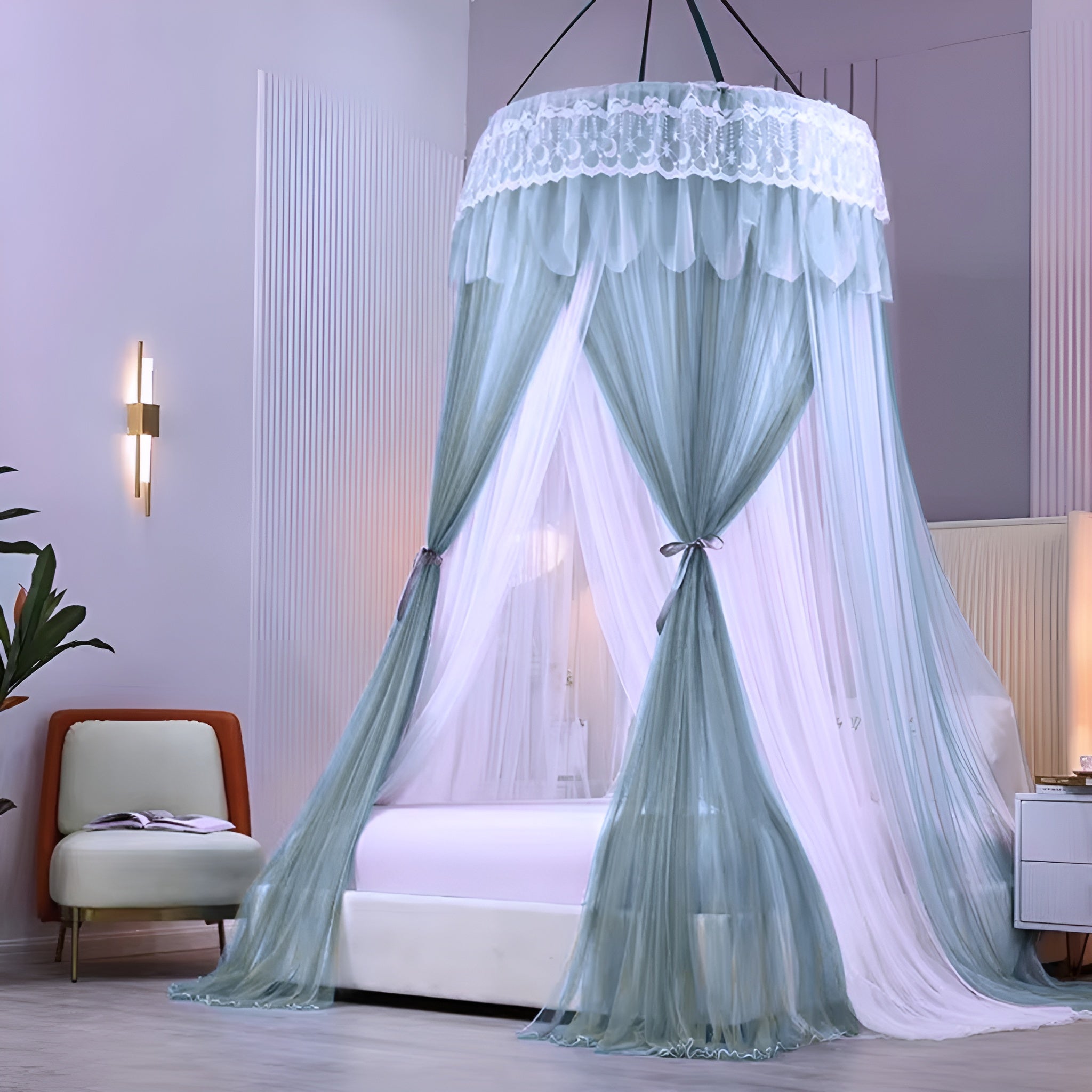 Mosquito net (Machardani) Single bed to Double bed (free Size) Ceiling Hung Round Dome