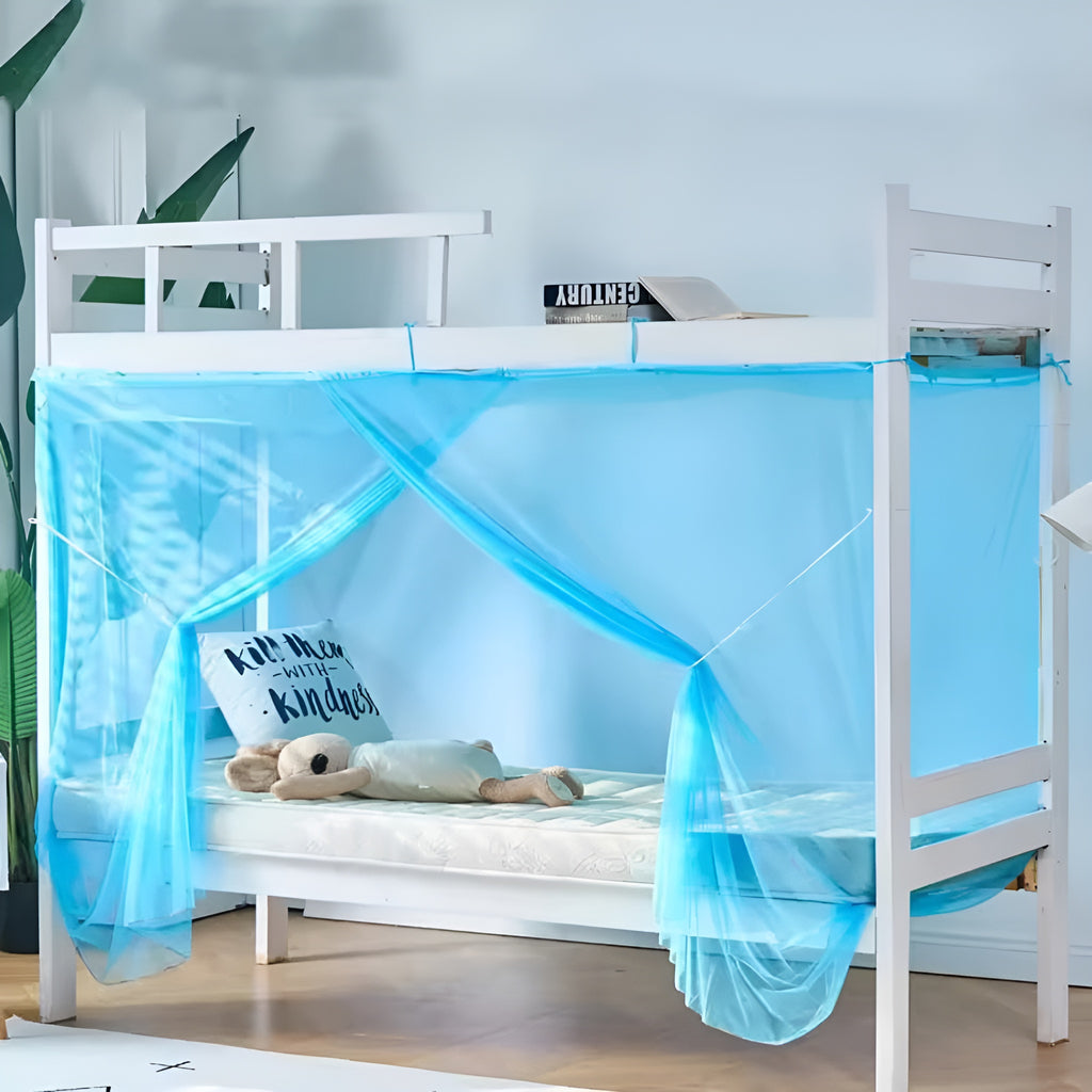 Student Dormitory Mosquito Net One-Door Bunk Single Bed cotton Machhardani Mosquito Net (Blue, Bed Box)