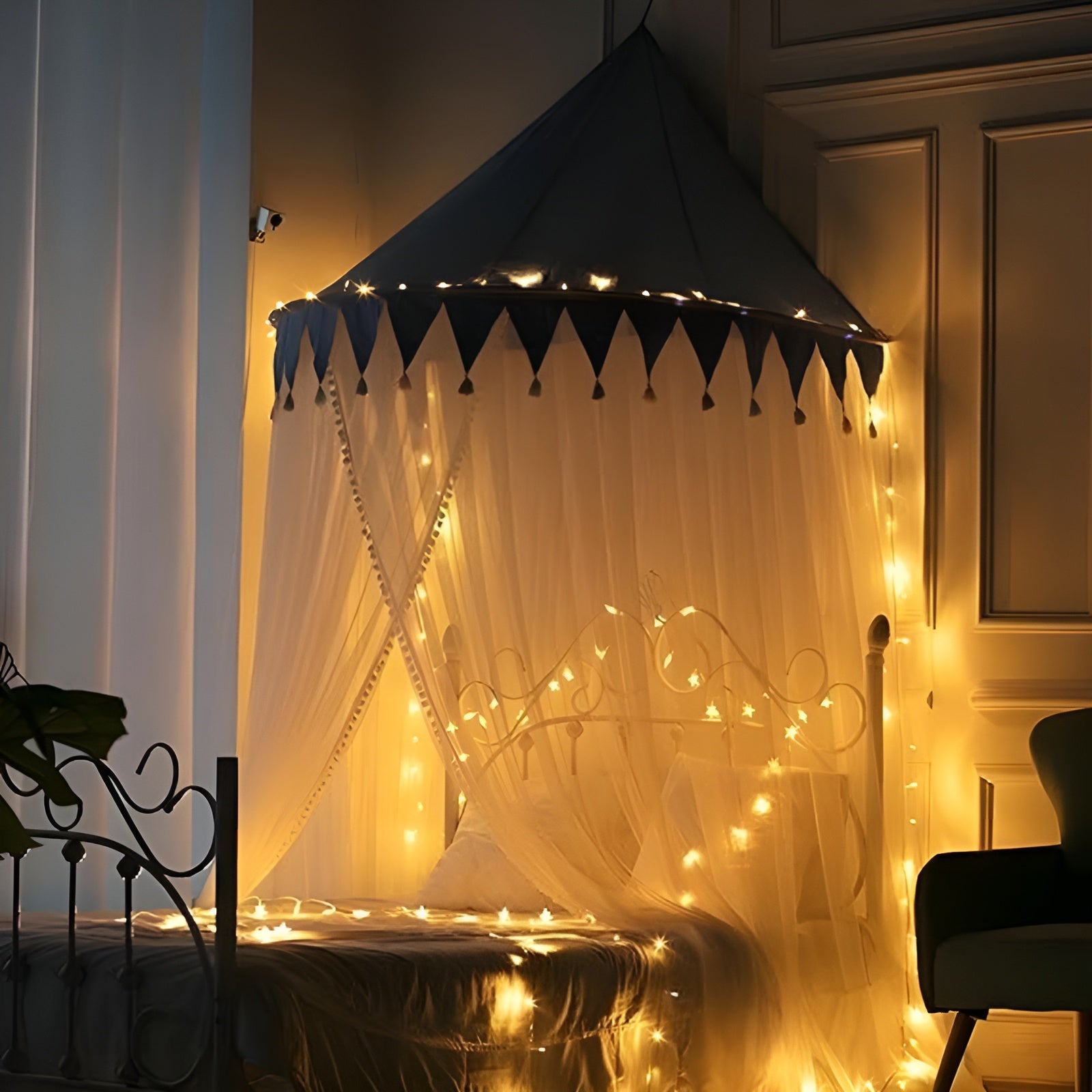 Polyester Adults Washable Princess Mosquito Net for Bed Suits for Single to King Size Bed Cribs Mosquito Net (White Blue, Ceiling Hung)