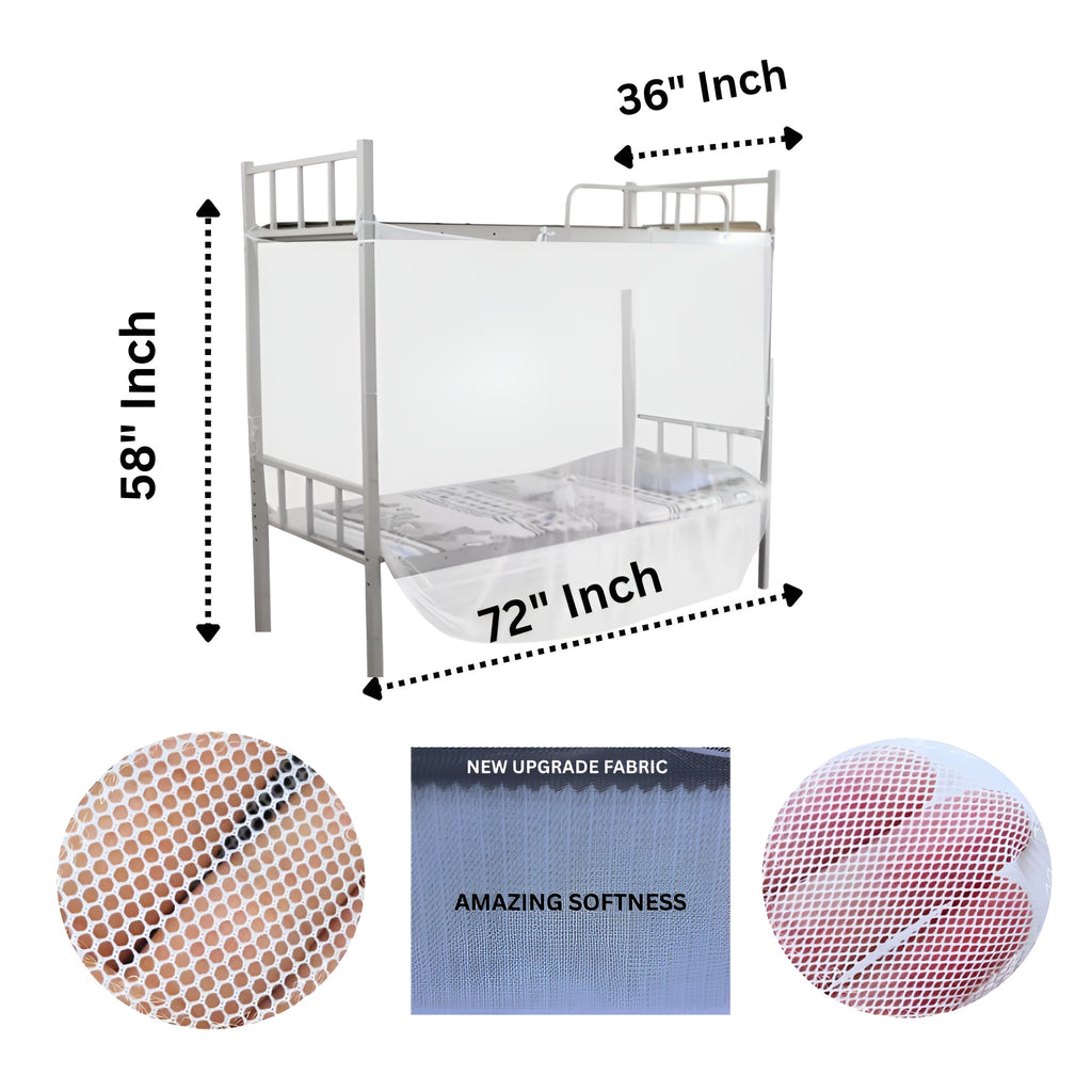 Student Dormitory Mosquito Net One-Door Bunk Single Bed cotton Machhardani Mosquito Net (White, Bed Box)