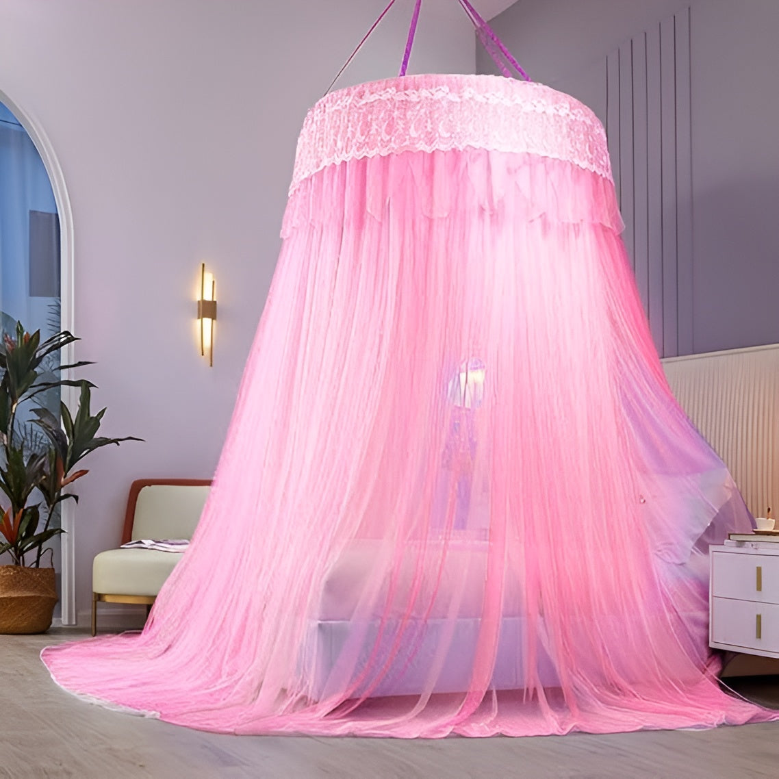 Mosquito net (Machardani) Single bed to Double bed (free Size) Ceiling Hung Round Dome