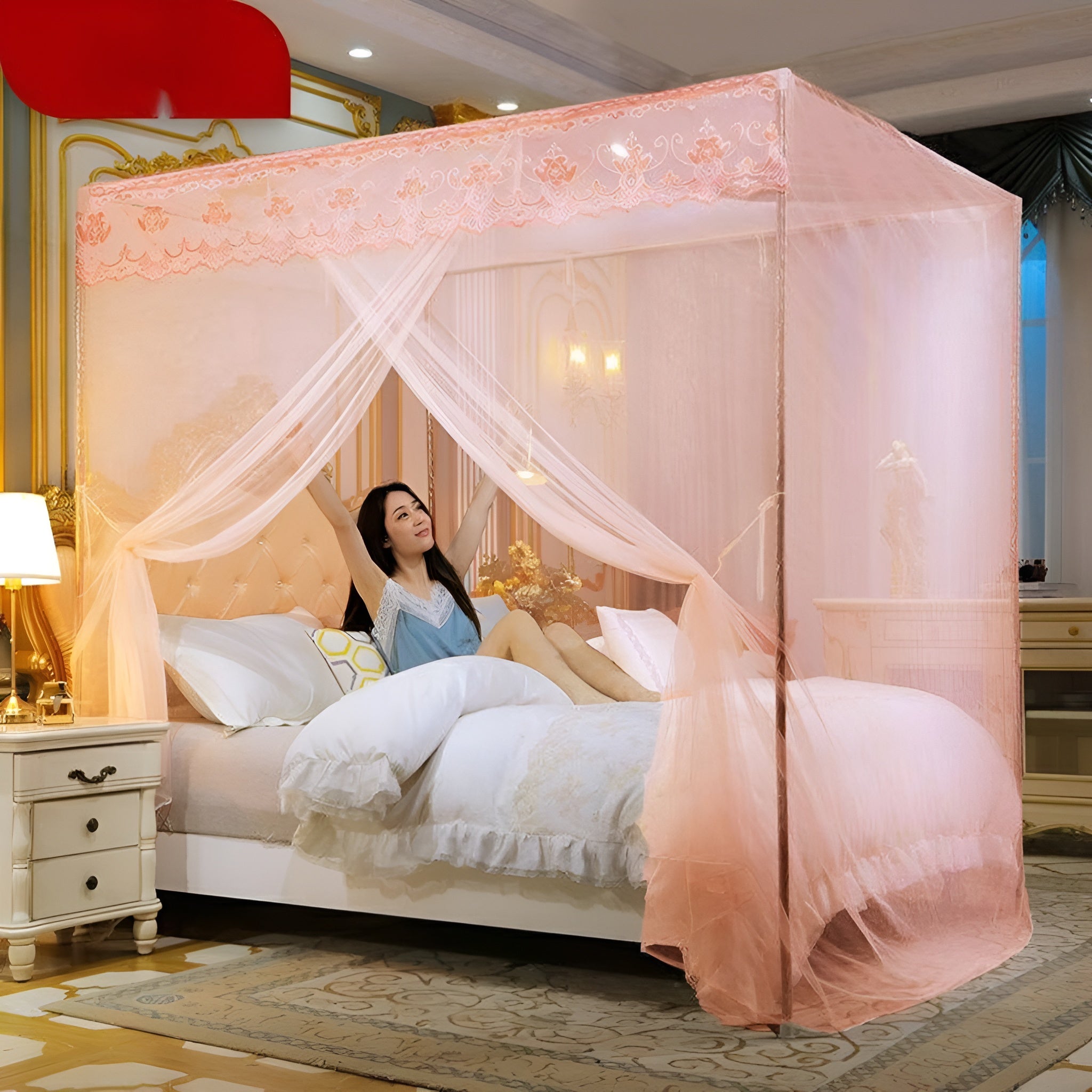 Romantic Lace Mosquito Flying Insects Net For Double Bed (Without Stand) Polyester Washable Adults Mosquito Net