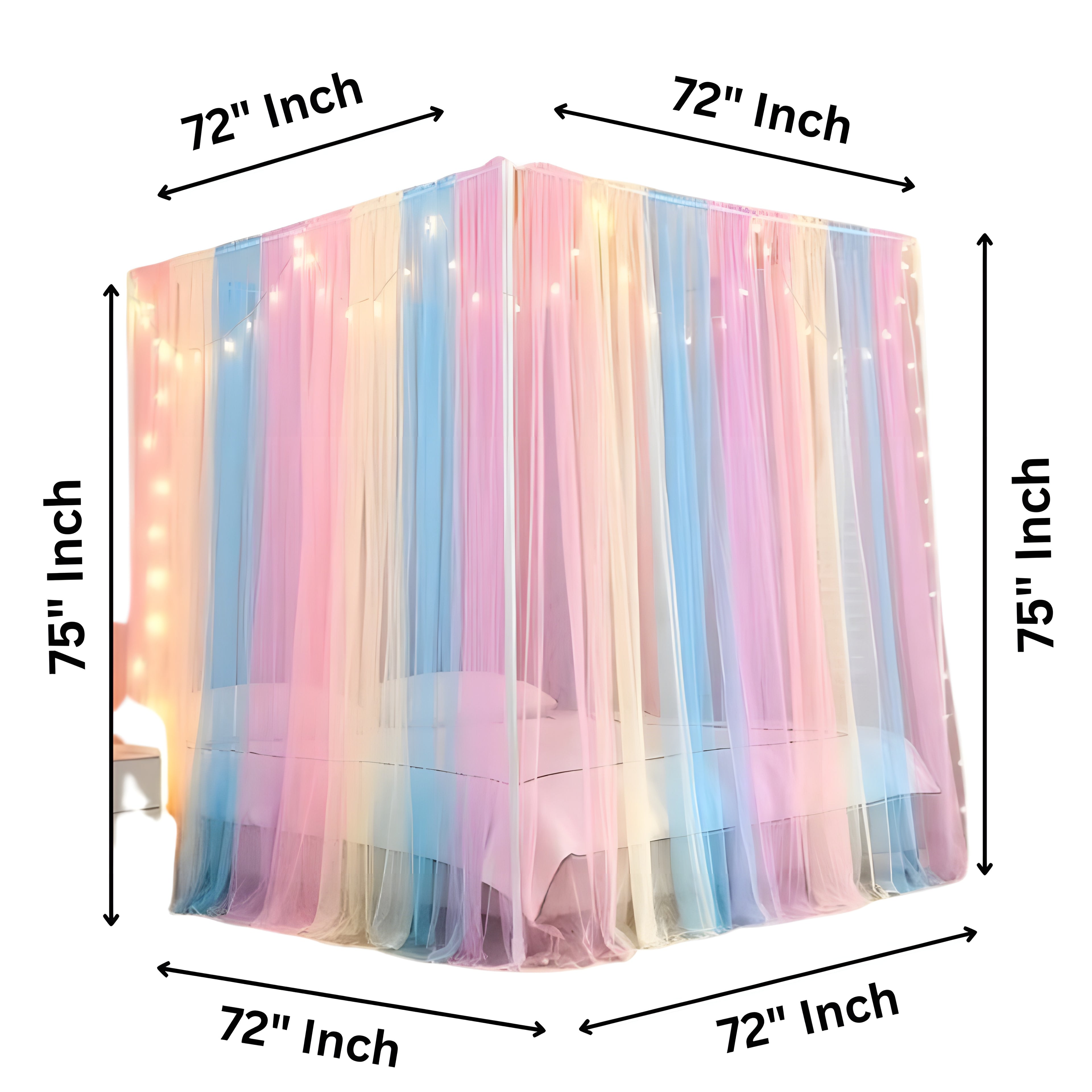 Polyester Adults Washable Rainbow mosquito net for Bed Drapes 4 Corner Canopy Curtains Mosquito Net (Multicolor, Bed Box)