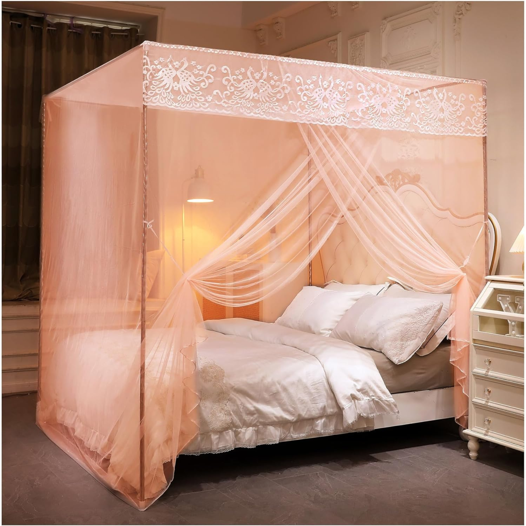 Romantic Lace Mosquito Flying Insects Net For Double Bed (Without Stand) Polyester Washable Adults Mosquito Net