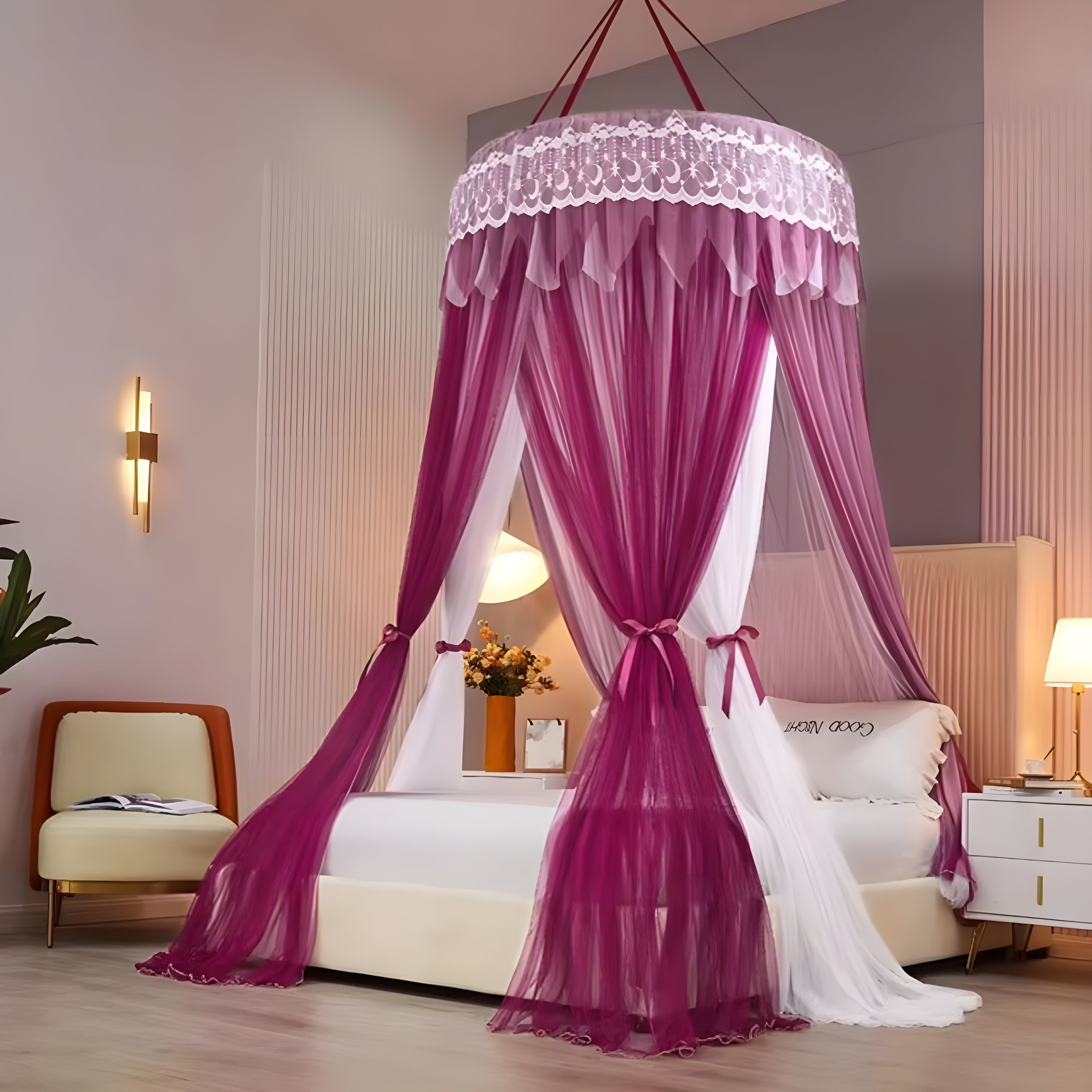Mosquito net (Machardani) Single bed to Double bed (free Size) Ceiling Hung Round Dome