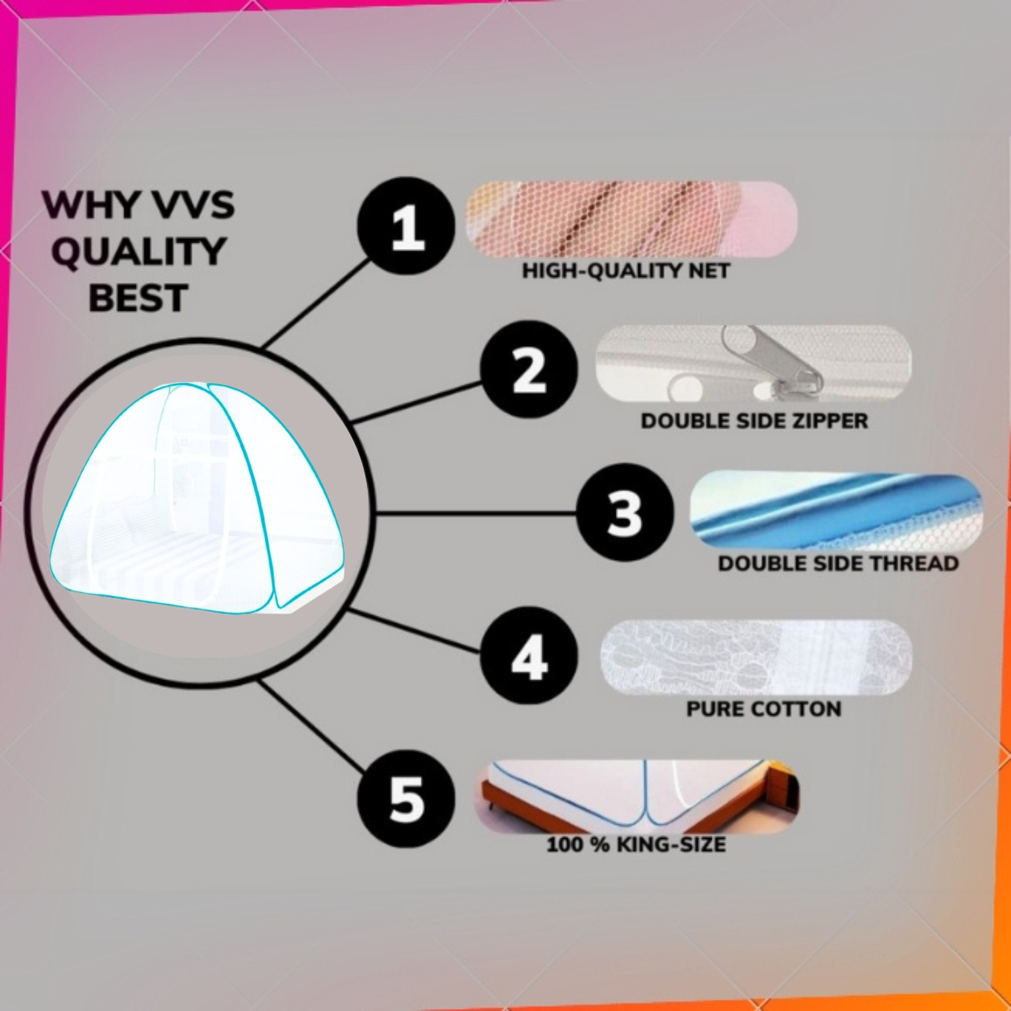 Mosquito Net Foldable Tent Style Polyester Machhardani 6X6 Double bed