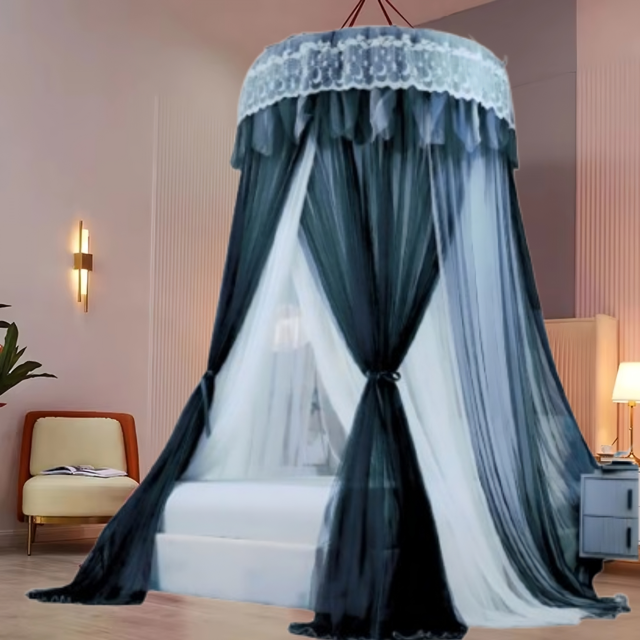 Mosquito net (Machardani) Single bed to Double bed (free Size) Ceiling Hung Round Dome