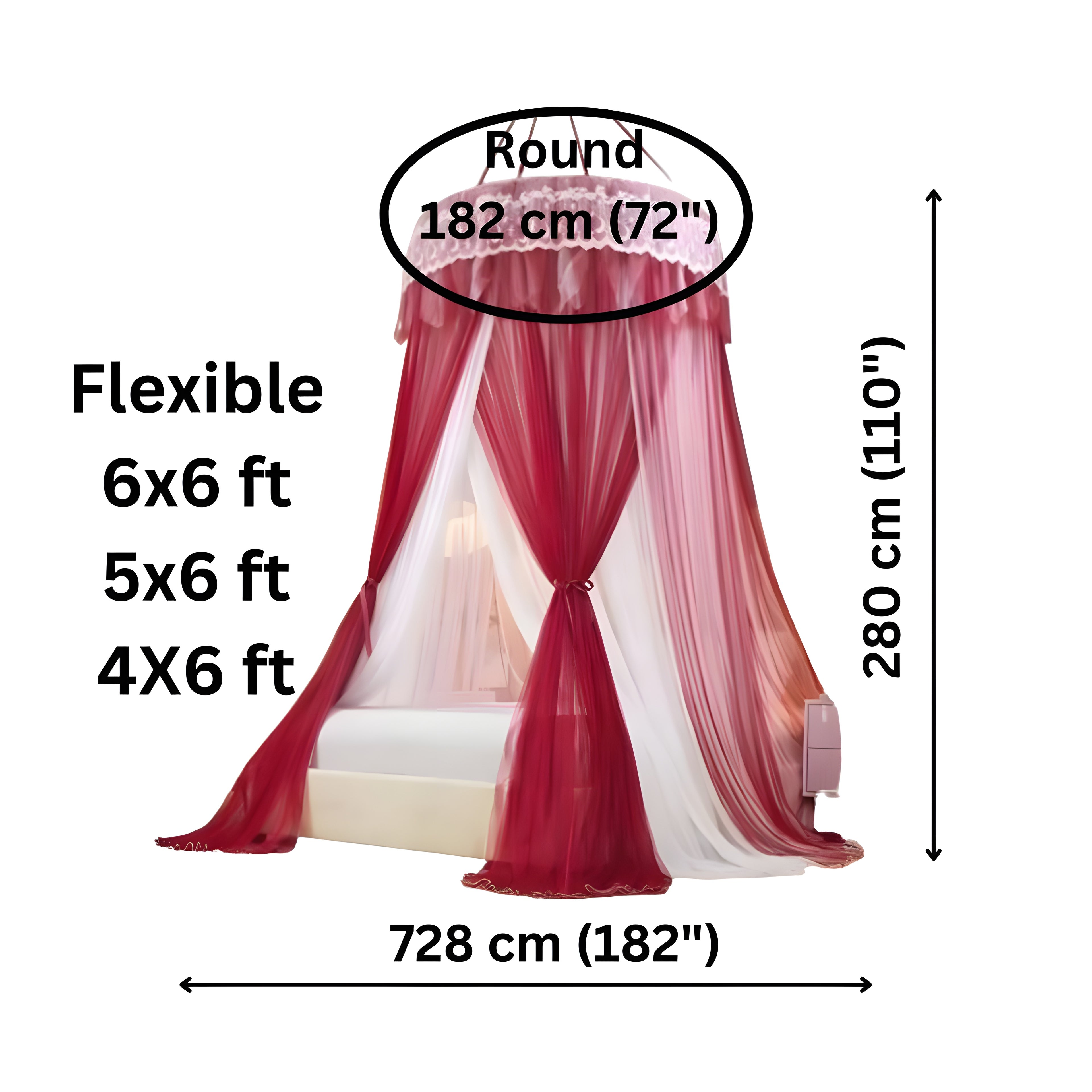 Mosquito net (Machardani) Single bed to Double bed (free Size) Ceiling Hung Round Dome