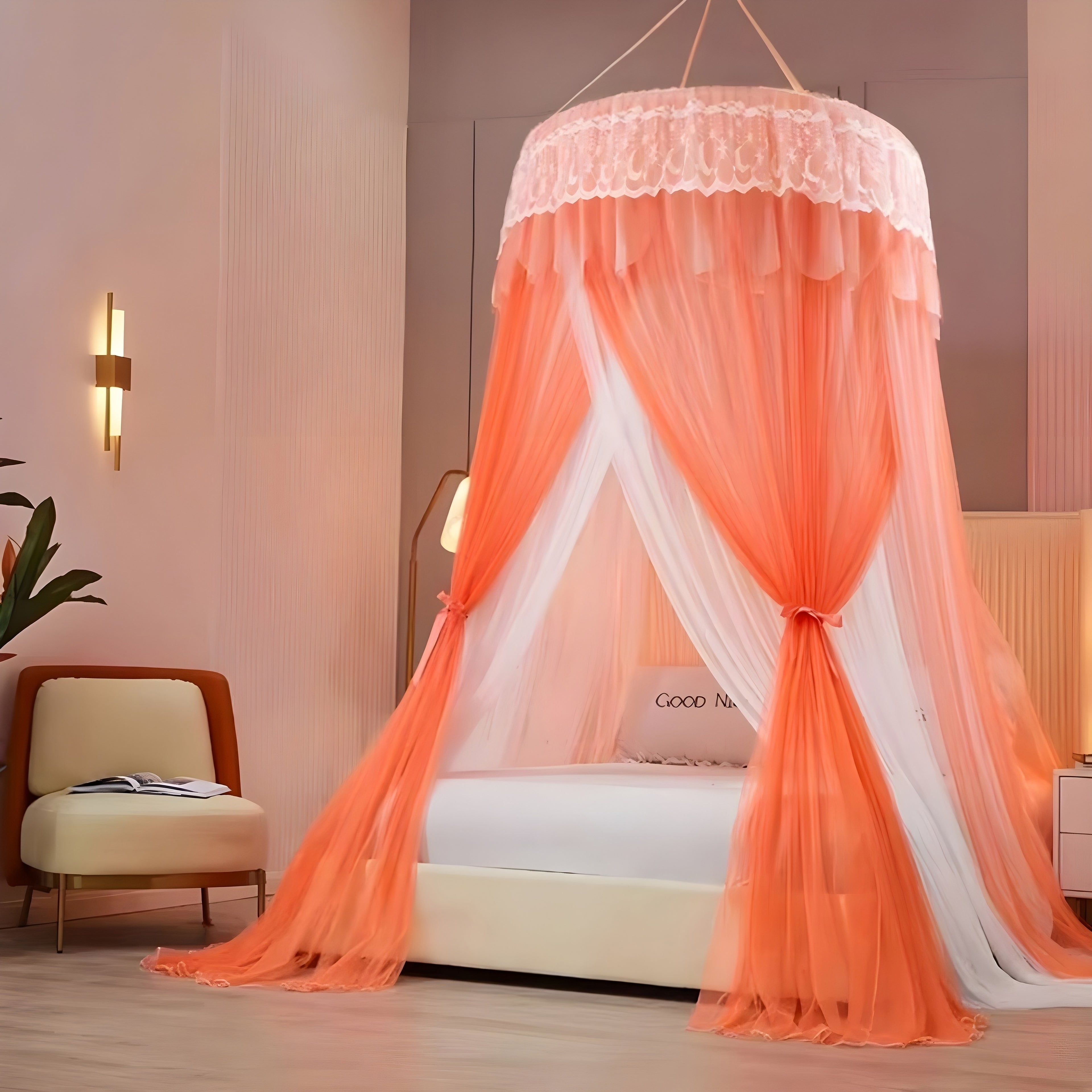 Mosquito net (Machardani) Single bed to Double bed (free Size) Ceiling Hung Round Dome
