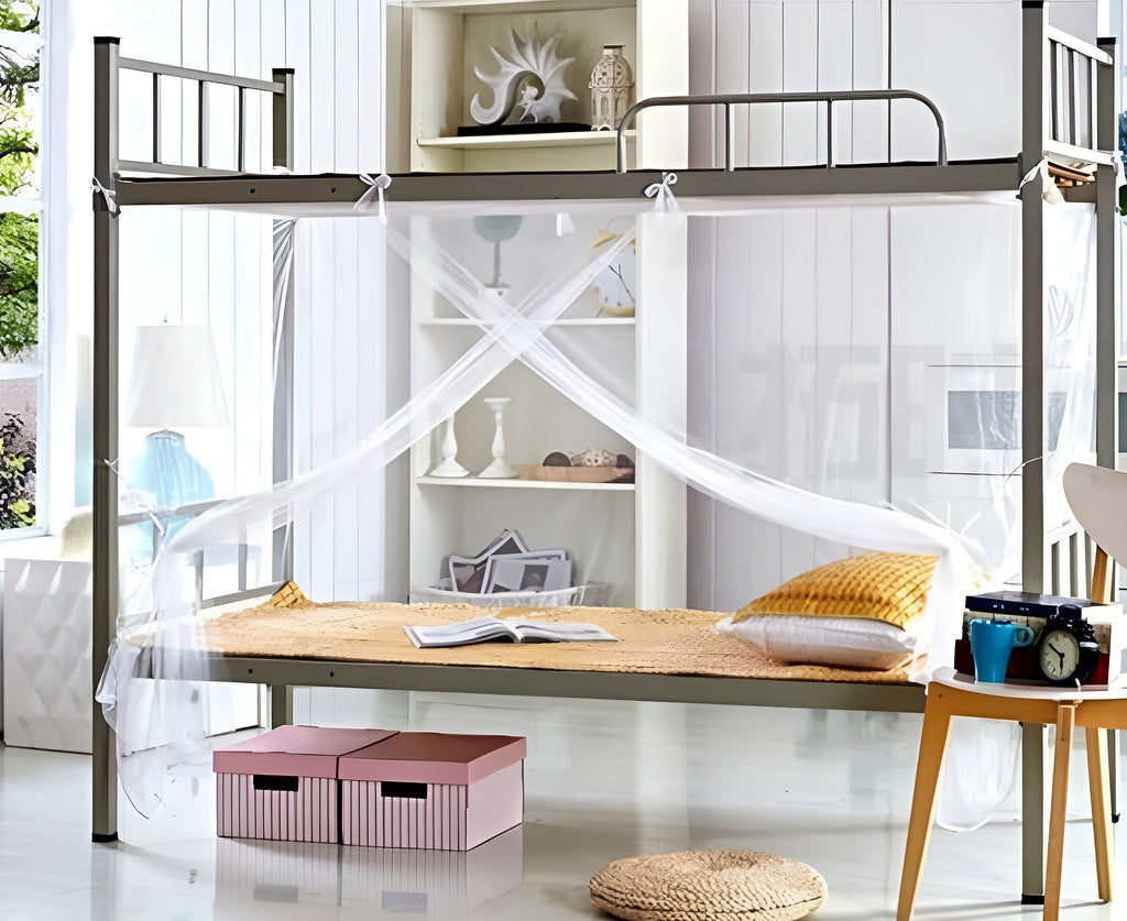 Student Dormitory Mosquito Net One-Door Bunk Single Bed cotton Machhardani Mosquito Net (White, Bed Box)