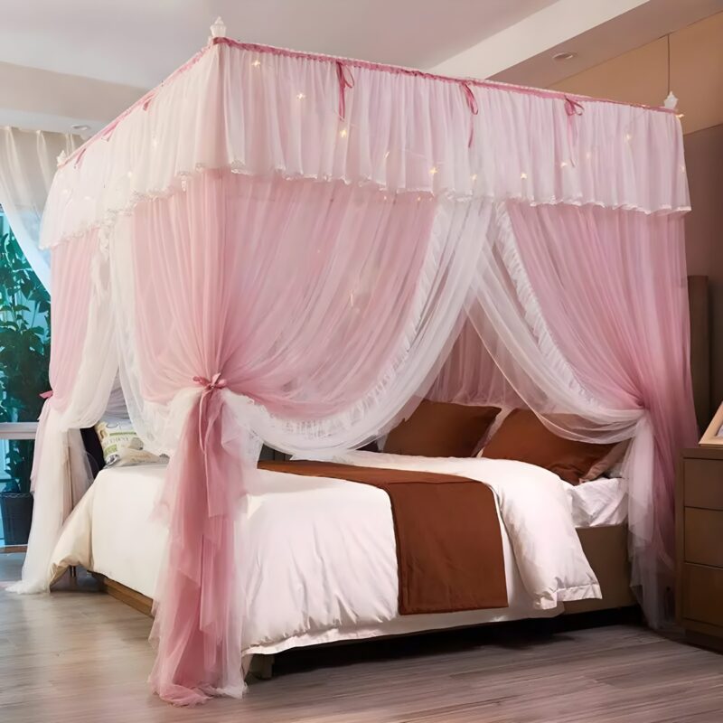 Square Bed Mosquito Net  (Pink, Tent) - Image 2