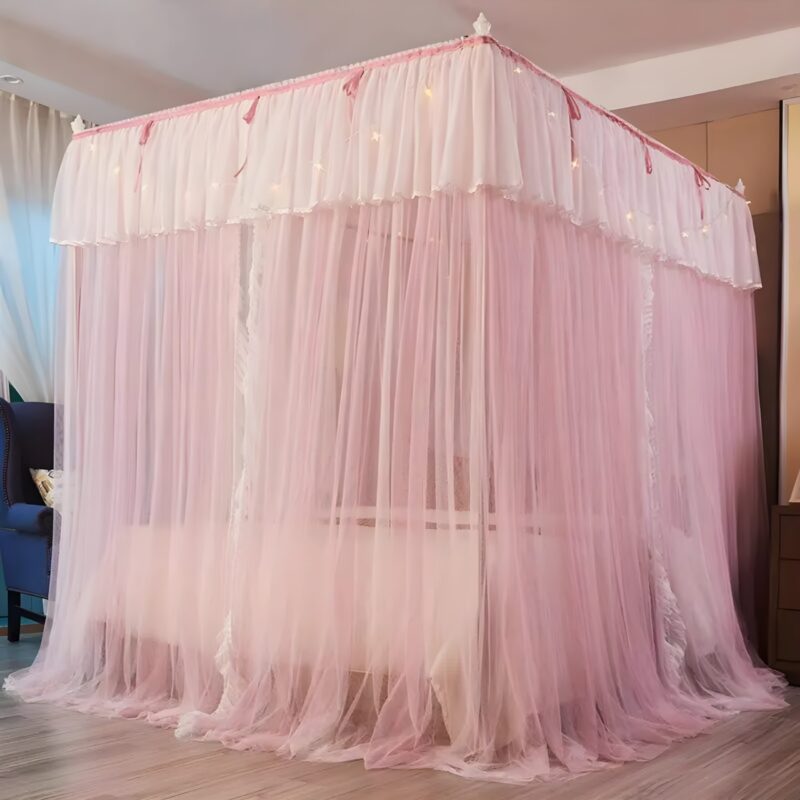 Square Bed Mosquito Net  (Pink, Tent) - Image 3