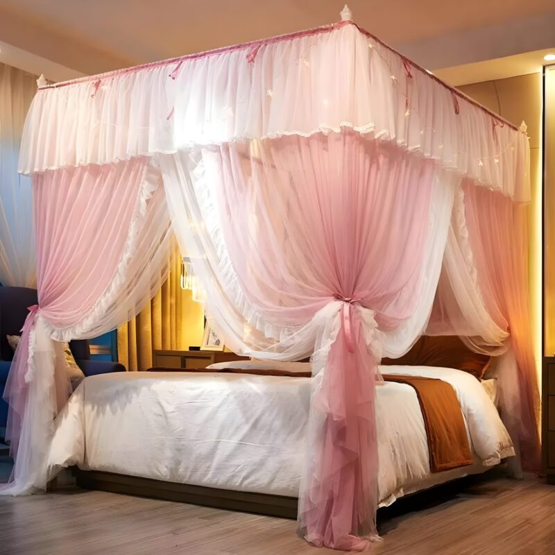 Square Bed Mosquito Net  (Pink, Tent) - Image 5