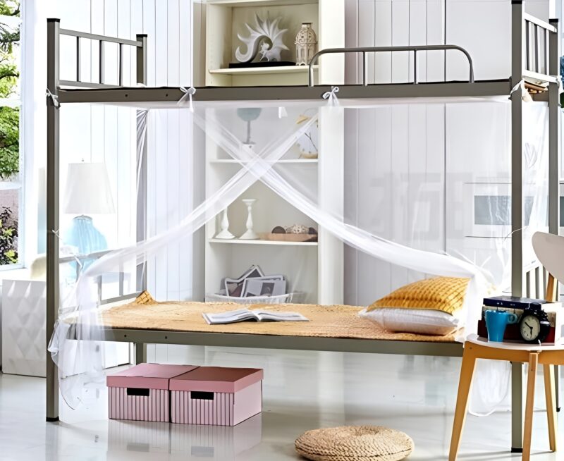 Student Dormitory Mosquito Net One-Door Bunk Single Bed cotton Machhardani Mosquito Net  (White, Bed Box)